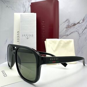 New GUCCI Sunglasses Black Aviator Gold Logo Red Green Web